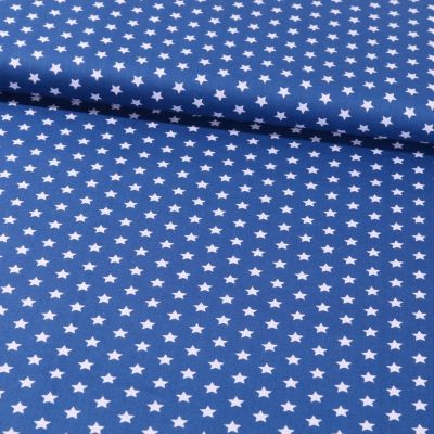 Tissu Coton Imprimé Etoiles 9 mm Blanches sur fond Bleu Roi - Par 10 cm