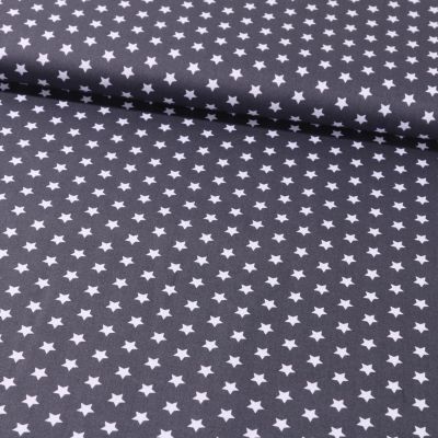 Tissu Coton Imprimé Etoiles 9 mm Blanches sur fond Grios Anthracite - Par 10 cm
