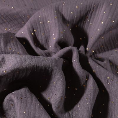 Tissu Double gaze Lina Pois dorés sur fond Gris anthracite - Par 10 cm