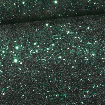 Tissu Sequins épais extensible Vert foncé - Par 10 cm