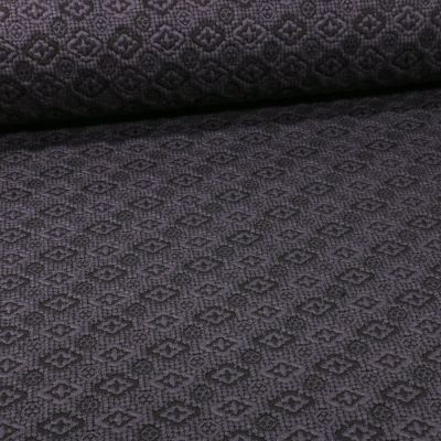 Tissu Maille Jersey losanges et cercles noirs sur fond Bleu marine - Par 10 cm