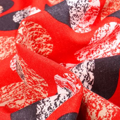 Tissu Viscose Lin Ronds colorés bleu marine sur fond Rouge - Par 10 cm