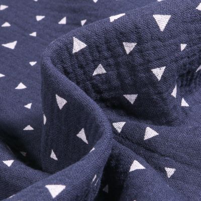 Tissu Double gaze Petits Triangles sur fond Bleu marine - Par 10 cm