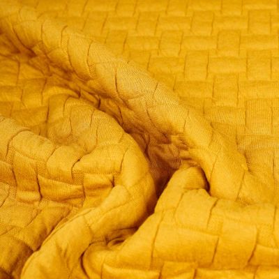 Tissu Sweat matelassé Rectangle sur fond Jaune moutarde - Par 10 cm