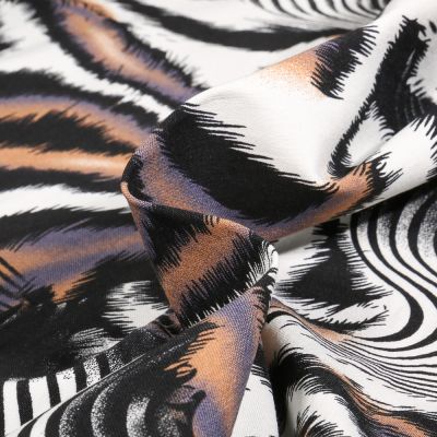 Tissu Bengaline Tiger bleu sur fond Blanc - Par 10 cm