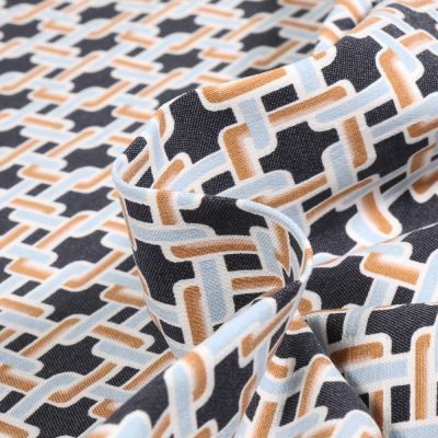 Tissu Bengaline Chains sur fond Bleu marine - Par 10 cm