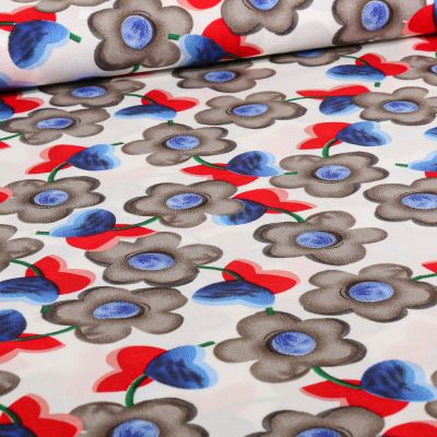 Tissu Viscose Marge gris sur fond Ecru - Par 10 cm