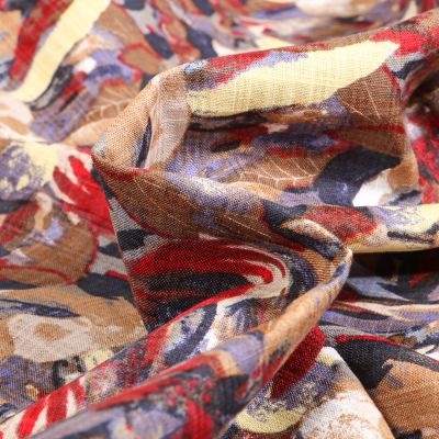 Tissu Coton Viscose Catina rouge sur fond Marron - Par 10 cm