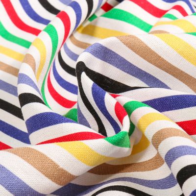 Tissu Lin Viscose Rayures multicolores sur fond Blanc - Par 10 cm