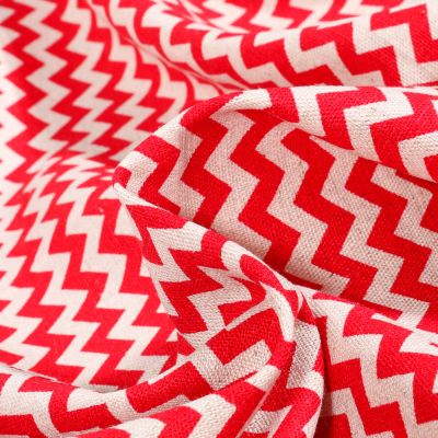 Tissu Viscose Lin Chevrons rouge sur fond Naturel - Par 10 cm
