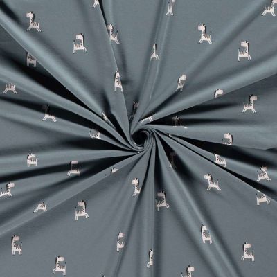 Tissu Jersey Coton imprimé Tom petits zèbres sur fond Gris ardoise - Par 10 cm