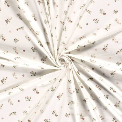 Tissu Jersey Coton imprimé Fleuris Léo sur fond Ecru - Par 10 cm