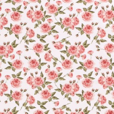 Tissu Coton imprimé Roses Lia sur fond Blanc - Par 10 cm