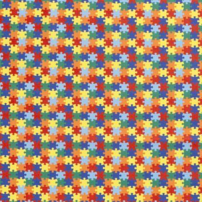 Tissu Coton imprimé Puzzle sur fond Multicolore - Par 10 cm
