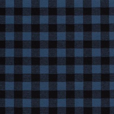 Tissu Maille Jersey toucher flanelle Carreaux sur fond Bleu indigo - Par 10 cm