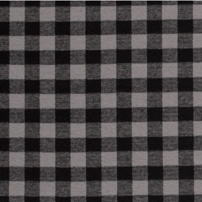 Tissu Maille Jersey toucher flanelle Carreaux sur fond Gris - Par 10 cm