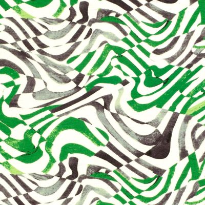 Tissu Polyviscose Leaves Vert sur fond Blanc - Par 10 cm