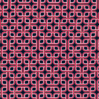 Tissu Viscose Twill motifs abstraits rouge sur fond Bleu marine - Par 10 cm