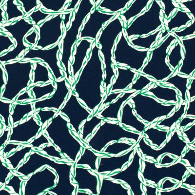 Tissu Viscose Twill Abstrait Vert sur fond Bleu marine - Par 10 cm