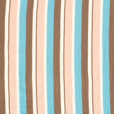Tissu Viscose gaufré Rayé bleu et taupe sur fond Blanc - Par 10 cm