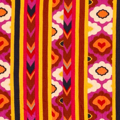 Tissu Viscose gaufré Rayé fleurs sur fond Rose fuchsia - Par 10 cm