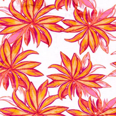 Tissu Viscose Ottoman Feuillage orangé sur fond Blanc - Par 10 cm