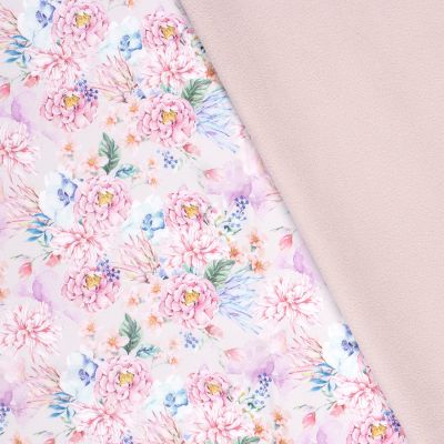 Tissu Softshell Digital Bouquet sur fond Rose bébé - Par 10 cm