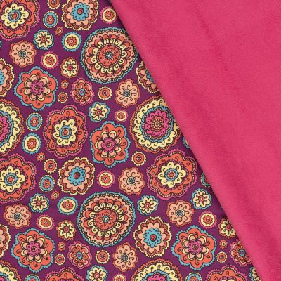 Tissu Softshell Digital Mandala sur fond Violet - Par 10 cm
