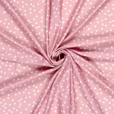 Tissu Maillot de bain UPF50 recyclé Pois blancs sur fond Rose saumon - Par 10 cm