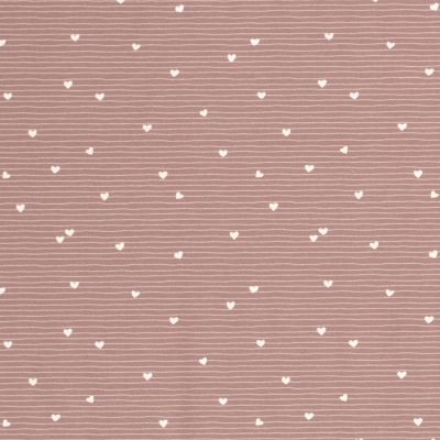 Tissu Jersey Coton rayé LittleBird Petits coeurs sur fond Vieux rose - Par 10 cm