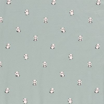 Tissu Jersey Coton LittleBird Pandas sur fond Vert menthe - Par 10 cm