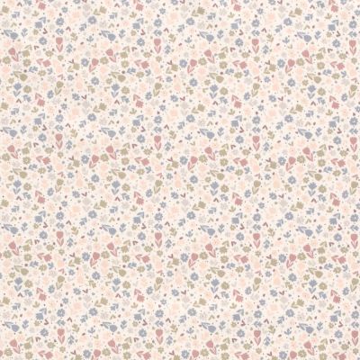 Tissu Jersey Coton Fleurs Louna rose et bleu sur fond Ecru - Par 10 cm