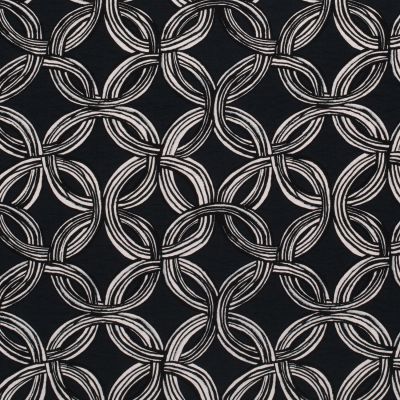 Tissu Crêpe de Viscose Circles abstraits sur fond Bleu marine - Par 10 cm