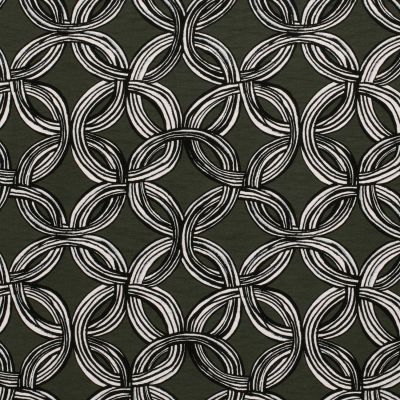 Tissu Crêpe de Viscose Circles abstraits sur fond Vert foncé - Par 10 cm