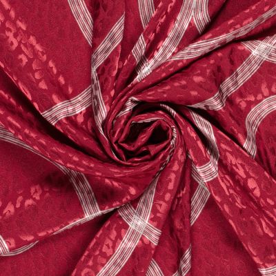 Tissu Satin imprimé Relief léopard sur fond Rouge - Par 10 cm