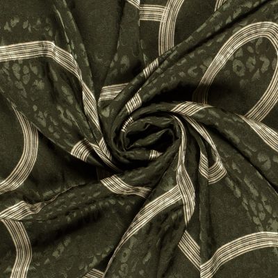 Tissu Satin imprimé Relief léopard sur fond Vert kaki - Par 10 cm