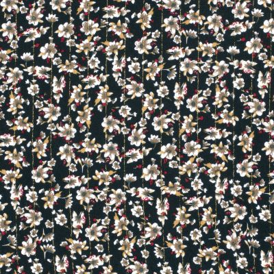Tissu Crêpe de Viscose Lurex Fleuris sur fond Bleu marine - Par 10 cm