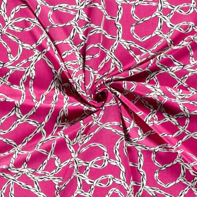 Tissu Viscose Twill Abstrait blanc sur fond Rose fuchsia - Par 10 cm