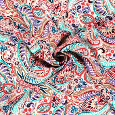 Tissu Twill extensible imprimé Paisley multico sur fond Blanc - Par 10 cm