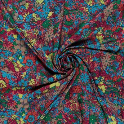 Tissu Polyester Bubble bleu sur fond Bordeaux - Par 10 cm