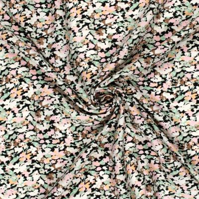 Tissu Crêpe de Viscose fleurs Lia sur fond Bleu marine - Par 10 cm