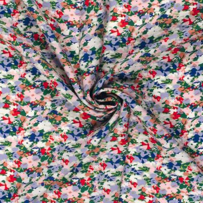 Tissu Crêpe de Viscose fleurs Lia sur fond Parme - Par 10 cm