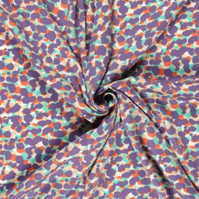 Tissu Viscose satiné Pois destructurés sur fond Parme - Par 10 cm
