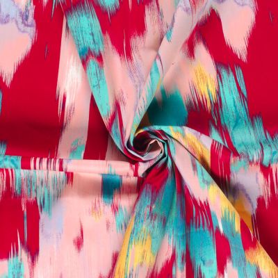 Tissu Coton satiné motifs abstraits aquarelle sur fond Rose - Par 10 cm