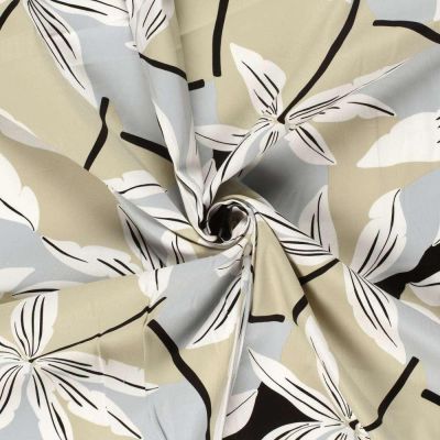 Tissu Coton satiné extensible Florisca sur fond Beige - Par 10 cm