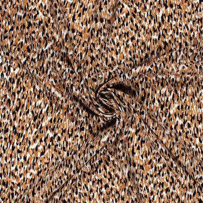 Tissu Popeline de Viscose imprimé Motifs abstraits marron sur fond Blanc - Par 10 cm