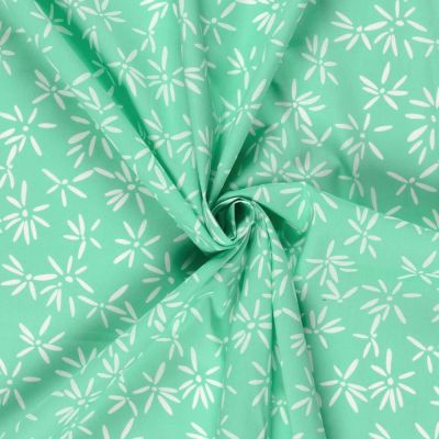 Tissu Coton extensible Pissenlit mode sur fond Vert menthe - Par 10 cm