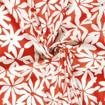Tissu Coton extensible Florélys blanc sur fond Rouge - Par 10 cm
