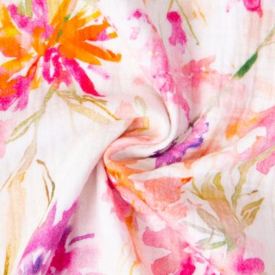 Tissu Double gaze de Coton digital Fleurs Lia sur fond Blanc - Par 10 cm