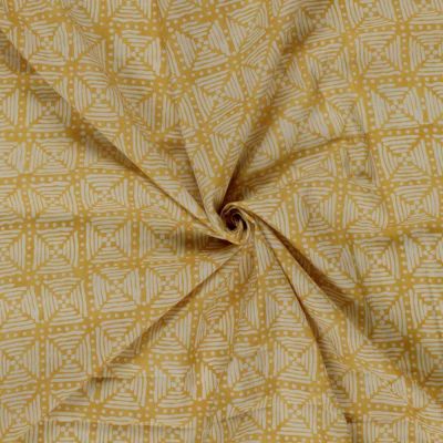 Tissu voile de coton Cortina Géométriques sur fond Jaune curcuma - Par 10 cm